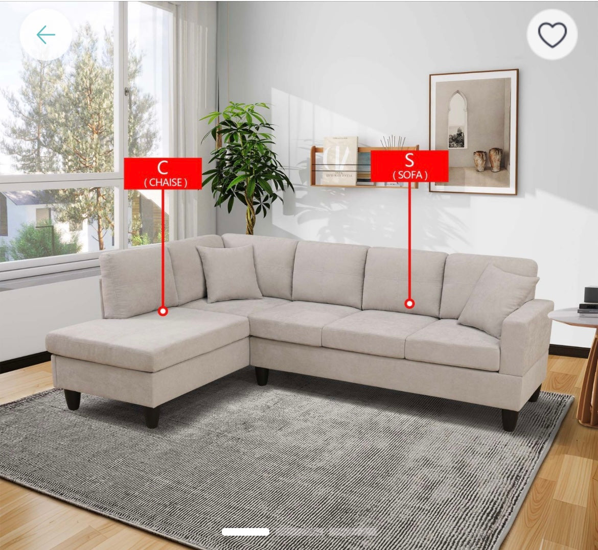 hort Fur Fluffy Fabric 2-piece L-shaped Living Room Sofa Set