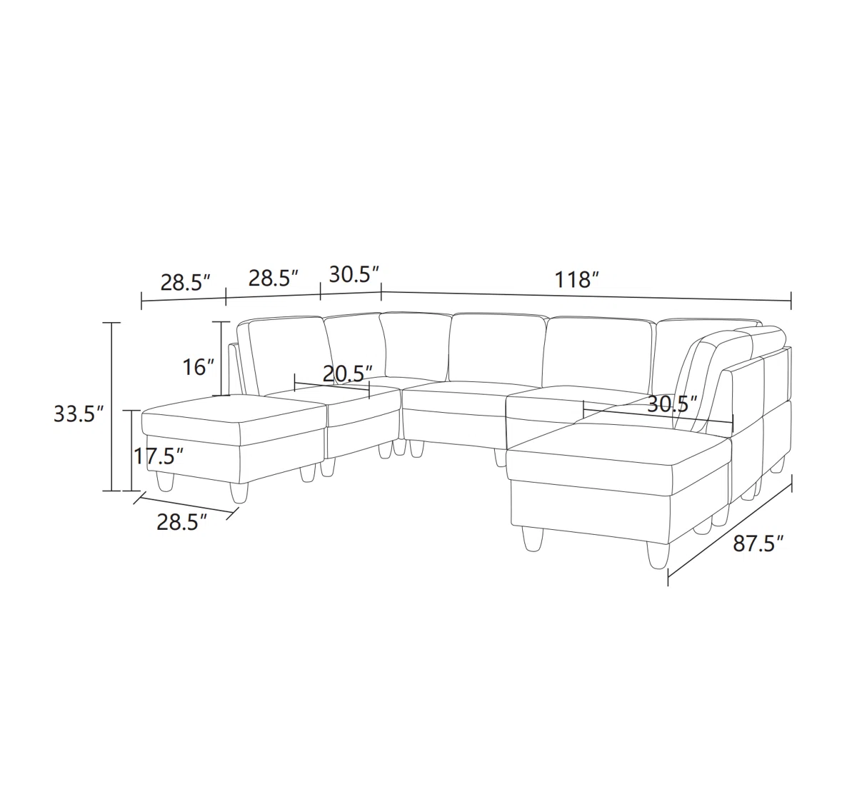 Upholstered 118 " Microfiber / Microsuede U-Shaped Corner Sectional with Ottoman