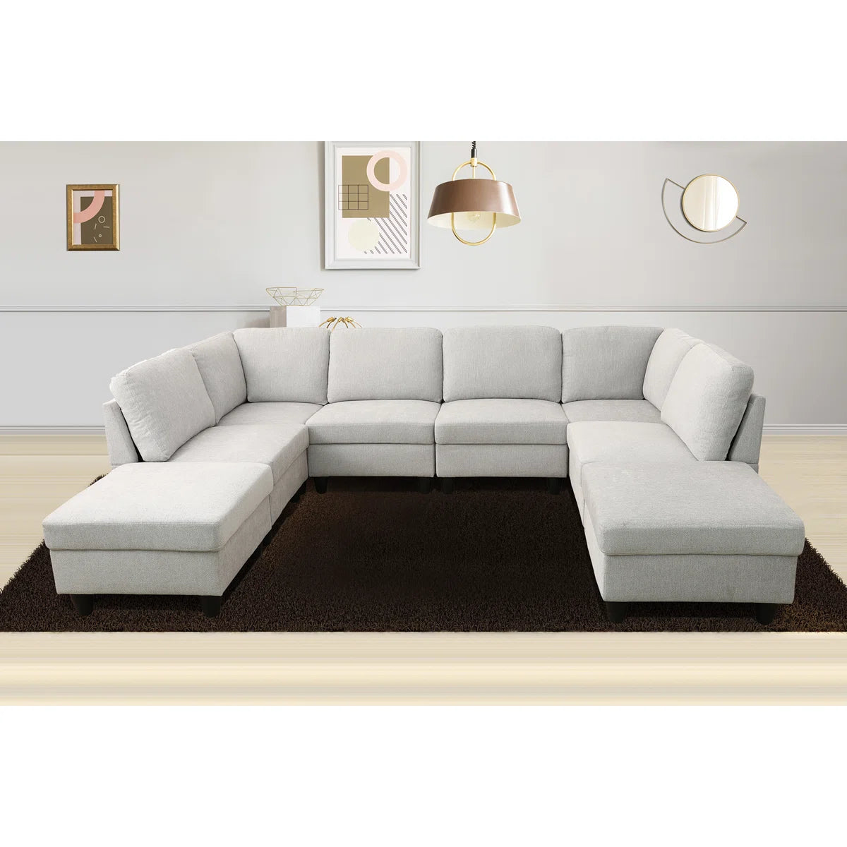 Upholstered 118 " Microfiber / Microsuede U-Shaped Corner Sectional with Ottoman