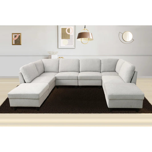 Upholstered 118 " Microfiber / Microsuede U-Shaped Corner Sectional with Ottoman