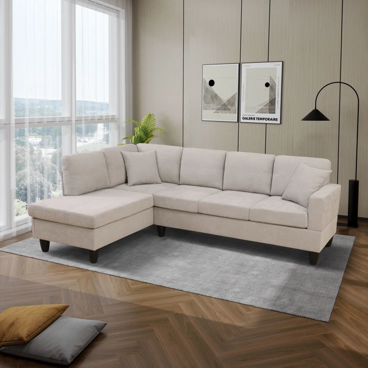 hort Fur Fluffy Fabric 2-piece L-shaped Living Room Sofa Set