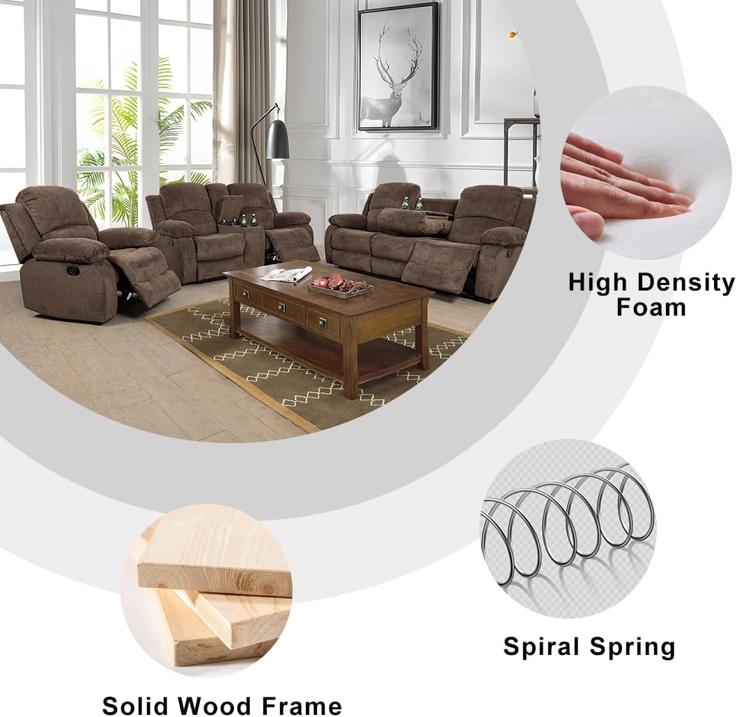 Recliner Sofa Set, Living Room Furniture Set, (a-Corduroy Brown,3 pcs Set)
