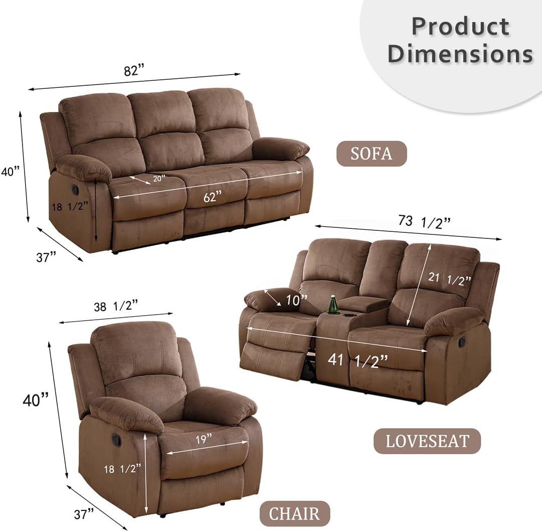 Recliner Sofa Set, Living Room Furniture Set, (a-Corduroy Brown,3 pcs Set)