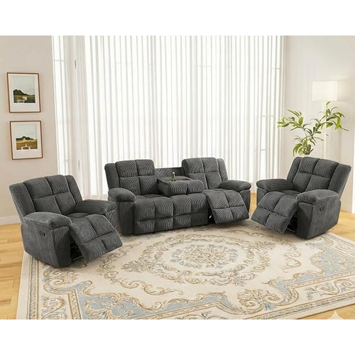 Recliner Sofa Set For Living Room, Corduroy Fabric Living Room Furniture Set, 3 Piece