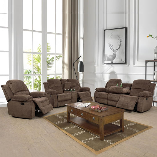 Recliner Sofa Set, Living Room Furniture Set, (a-Corduroy Brown,3 pcs Set)