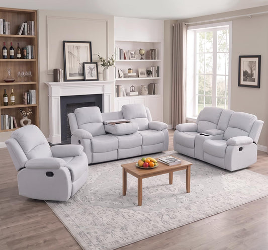 Fabric Recliner Sofa Set for Living Room Furniture Grey (3 Pieces Set)