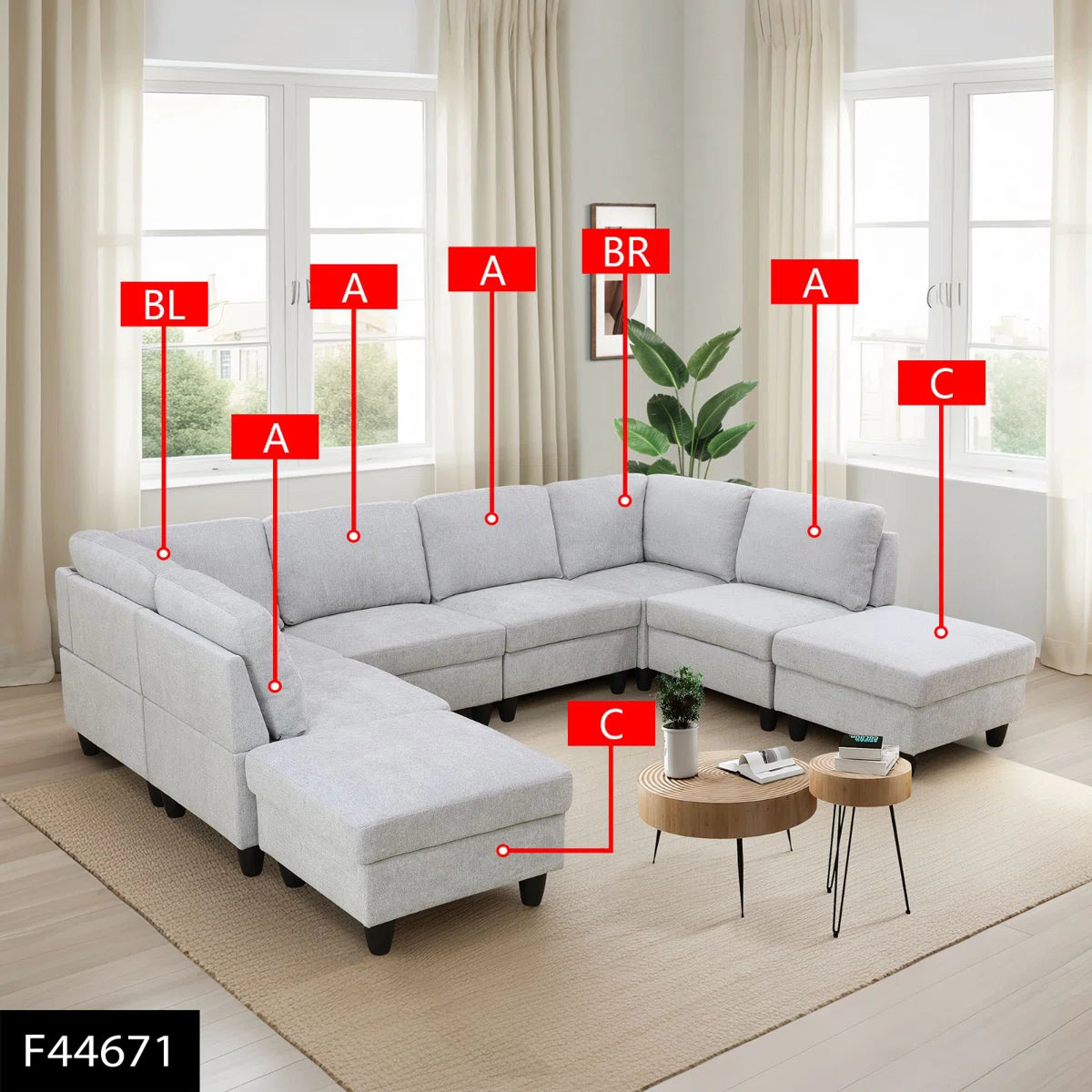 Upholstered 118 " Microfiber / Microsuede U-Shaped Corner Sectional with Ottoman
