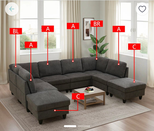 Upholstered 118 " Microfiber / Microsuede U-Shaped Corner Sectional with Ottoman